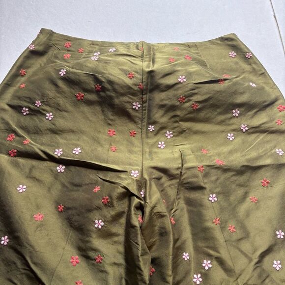 Ann Taylor Women's Silk Floral Olive Green Pants Pink/White Flowers Size 6 - Picture 3 of 8